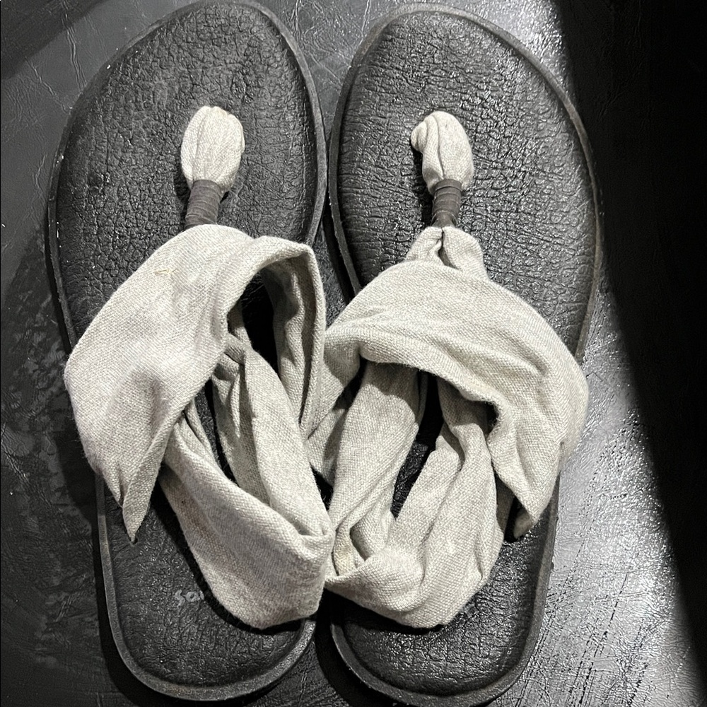Gray Sanuk Sandals with Fabric Straps